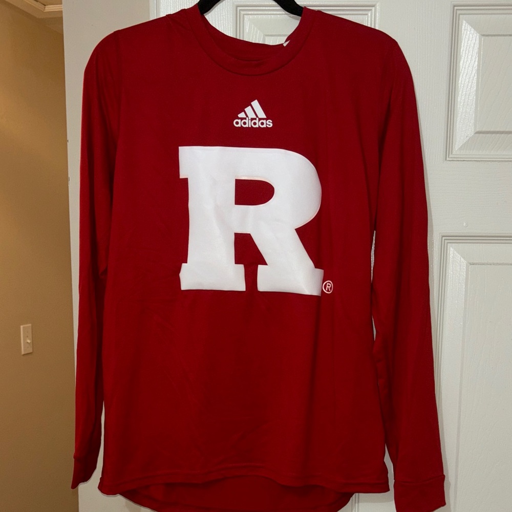 Adidas Scarlet Long Sleeve with White Rutgers logo